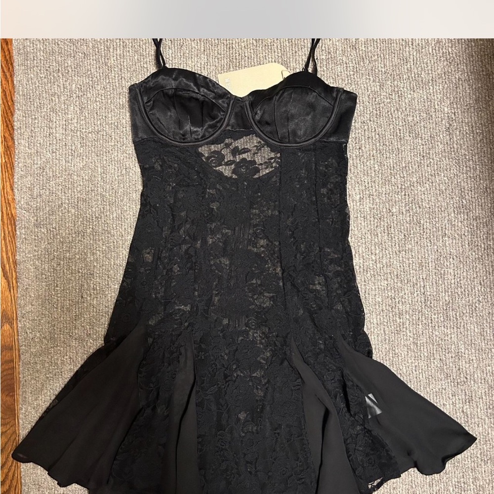 MESHKI LOLITA LACE BLACK MINI DRESS BUSTIER NWT